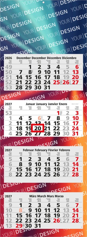 4-Monatskalender Mehrblock Quadro Light 4, Deutschland
