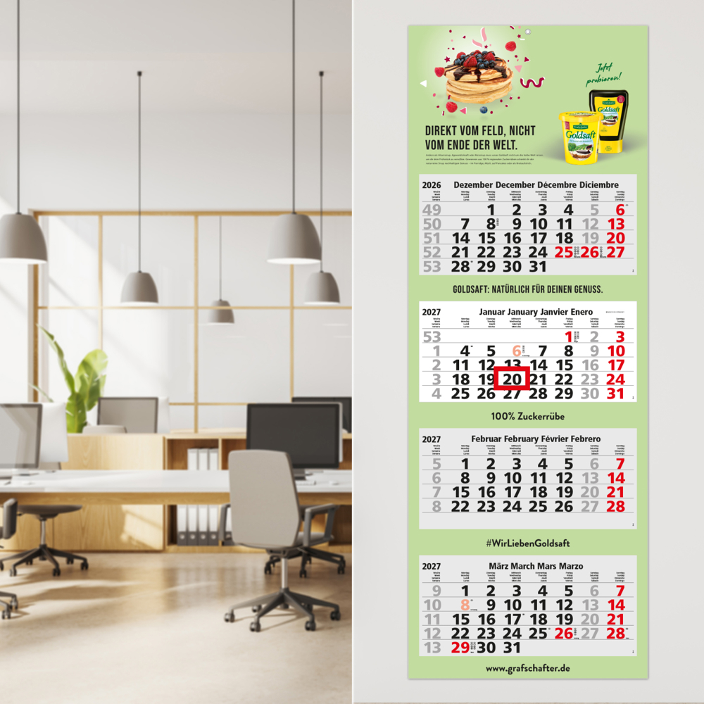 4-Monatskalender Mehrblock Quadro Light 4, Deutschland