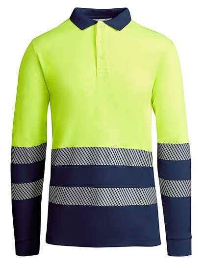 Roly Workwear - Poloshirt Atrio Longsleeve - Navy Blue 55, Fluor Yellow 221