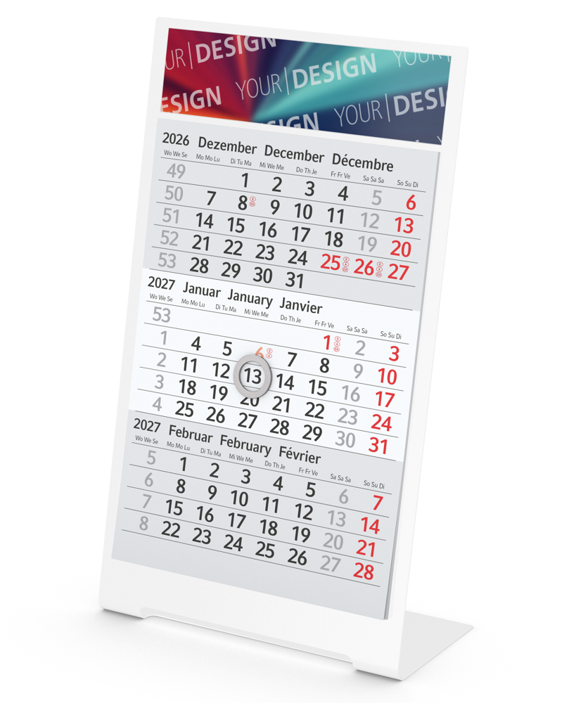 Tischkalender Desktop 3 Color, 1 Jahr, weiß
