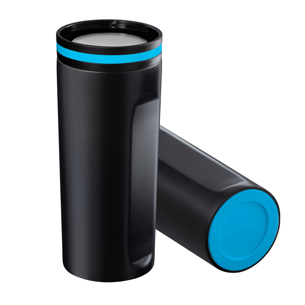 Thermobecher RETUMBLER-mySTEELONE - cyan, schwarz, silber, weiß