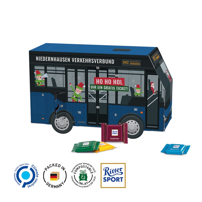 Adventskalender Bus, Ritter SPORT Schokotäfelchen