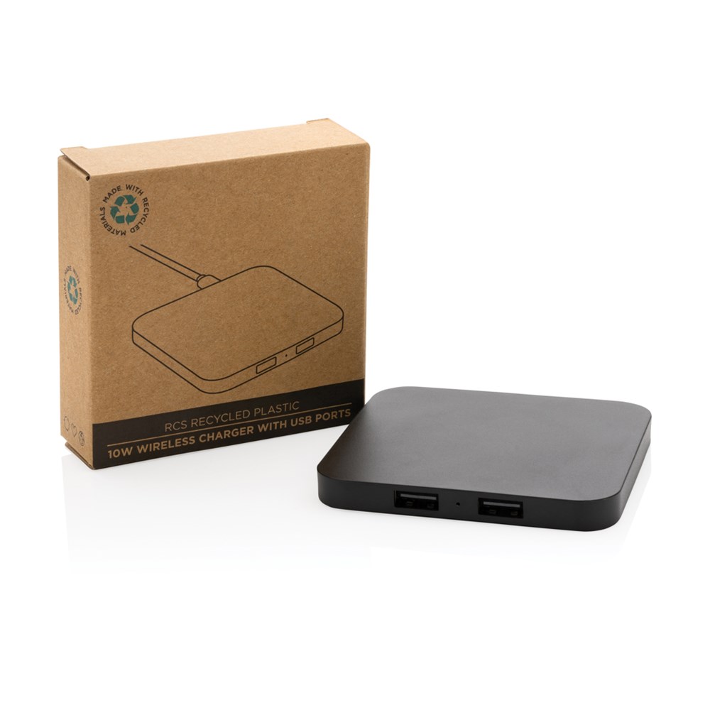 10W Wireless Charger aus RSC recycl. Kunststoff mit Dual-USB